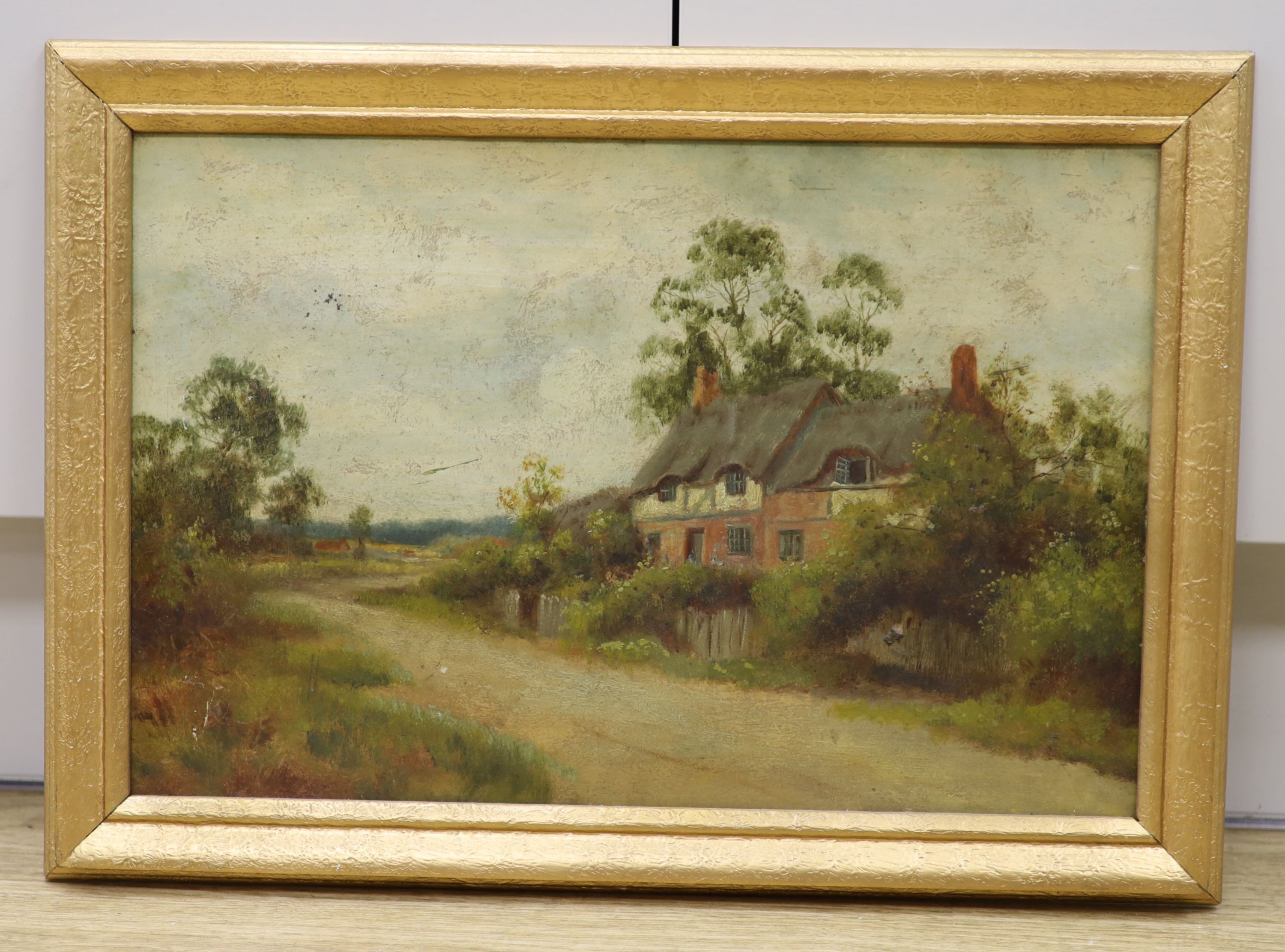 Walter Wallor Caffyn (1845-1898), oil on board, Cottage near Rye, inscribed verso and dated 1898, 30 x 45cm.